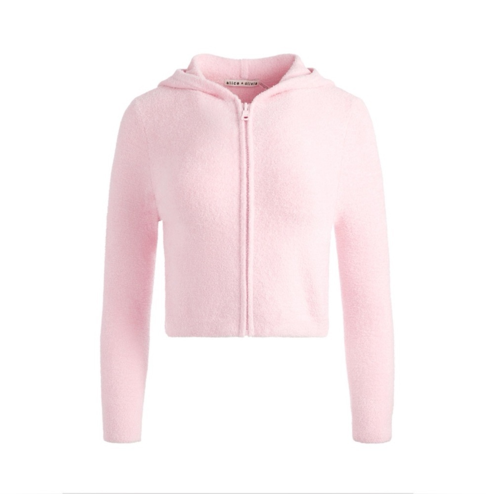 Alice + Olivia Women’s Lidell Cropped Fuzzy Full Zip Hoodie Petal Pink Size XS